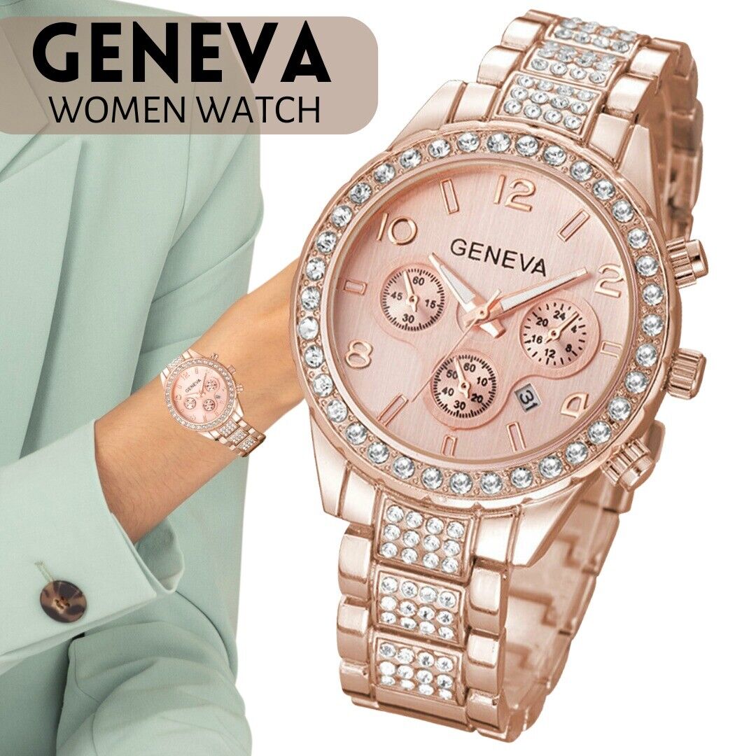 Women Classic Stainless Steel Crystal Quartz Round Analog Wrist Watch For Women