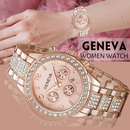 Women Classic Stainless Steel Crystal Quartz Round Analog Wrist Watch For Women