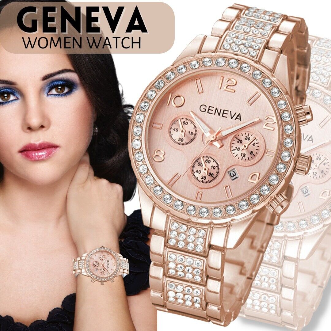 Women Classic Stainless Steel Crystal Quartz Round Analog Wrist Watch For Women