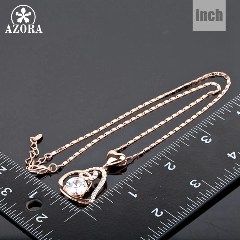 AZORA Rose Gold Color Clear Stellux Austrian Crystals Double Heart Pendant Necklace