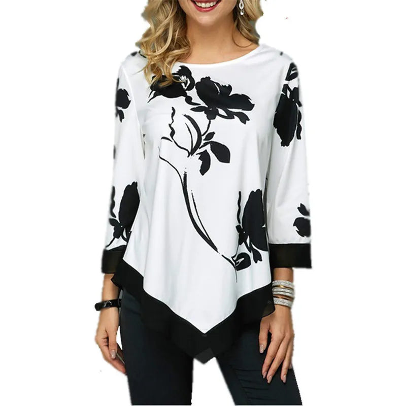 O-Neck Lace Splice Floral Printing Tee Shirt