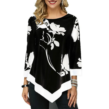 O-Neck Lace Splice Floral Printing Tee Shirt