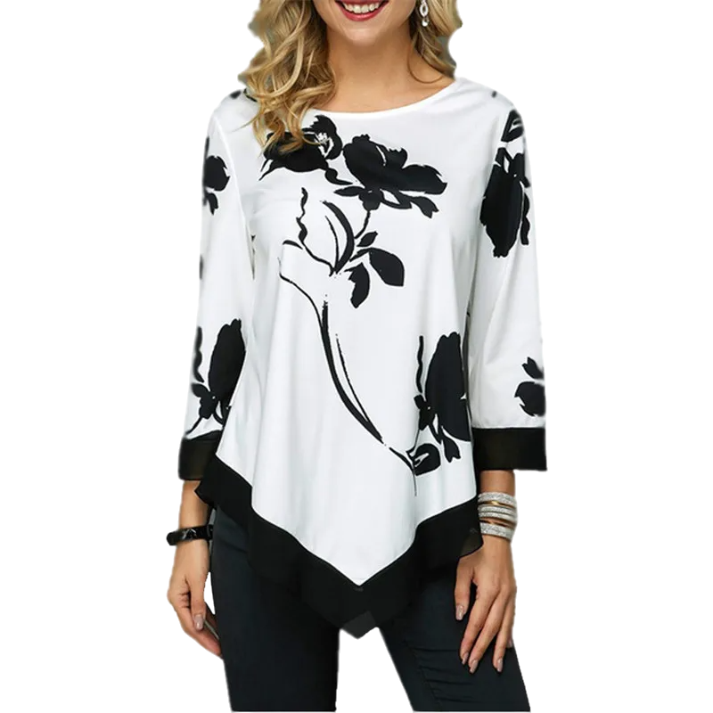 O-Neck Lace Splice Floral Printing Tee Shirt