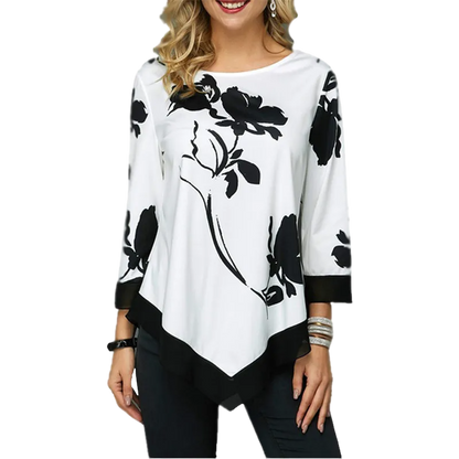 O-Neck Lace Splice Floral Printing Tee Shirt