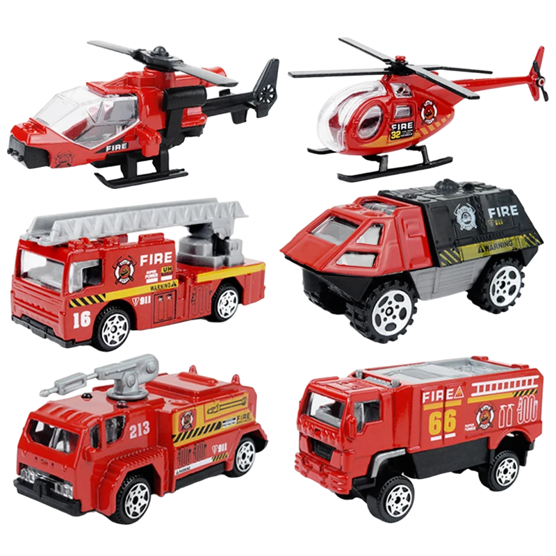 6PCS/Set 1:87 Firefighter Fire Fighting Truck Engine Helicopter Control Operator Protection Fireman Kids