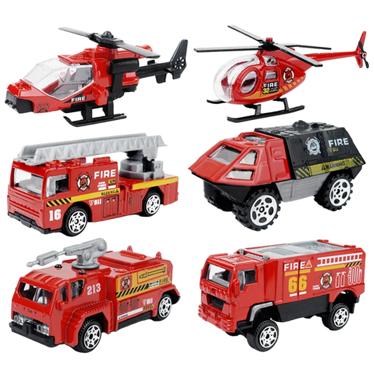 6PCS/Set 1:87 Firefighter Fire Fighting Truck Engine Helicopter Control Operator Protection Fireman Kids