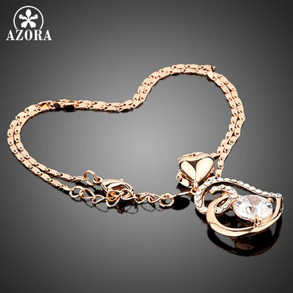 AZORA Rose Gold Color Clear Stellux Austrian Crystals Double Heart Pendant Necklace