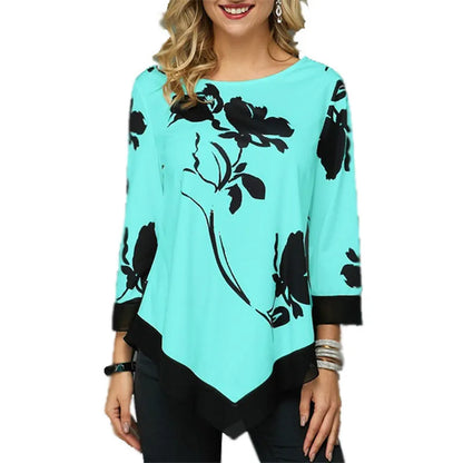 O-Neck Lace Splice Floral Printing Tee Shirt