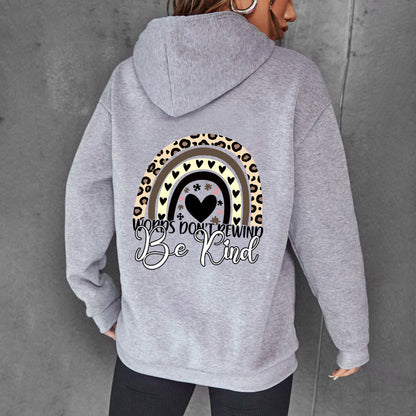 Be Kind Letter Print Hooded Heel Wrapped Collar Brushed Hoody Women