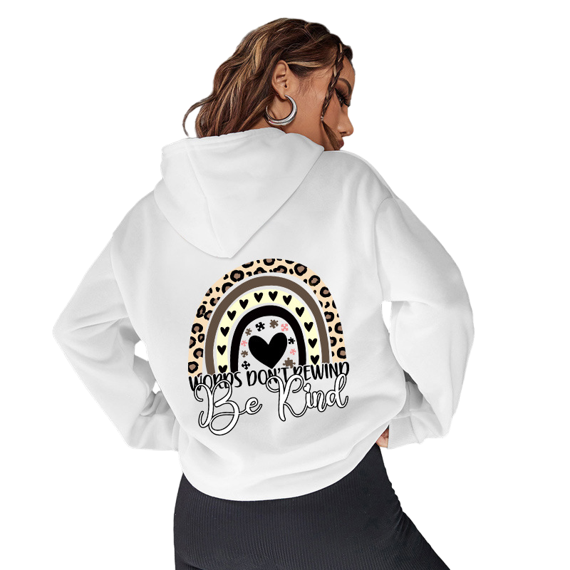 Be Kind Letter Print Hooded Heel Wrapped Collar Brushed Hoody Women