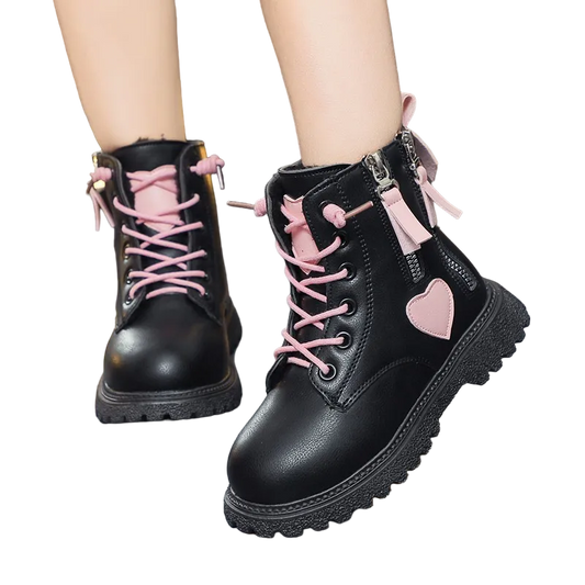 Kids Short Boots Pink and Black Double Zipper Love Sweet Girls 2022 Non-Slip Temperament Casual Shoes Child